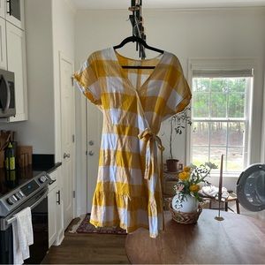 yellow gingham wrap dress